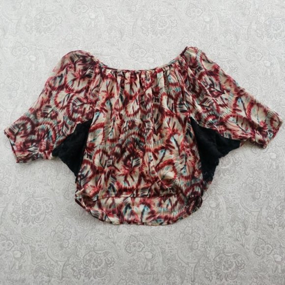 Leaf Print Boho Sheer Bat Wing Shirt - Picture 6 of 7